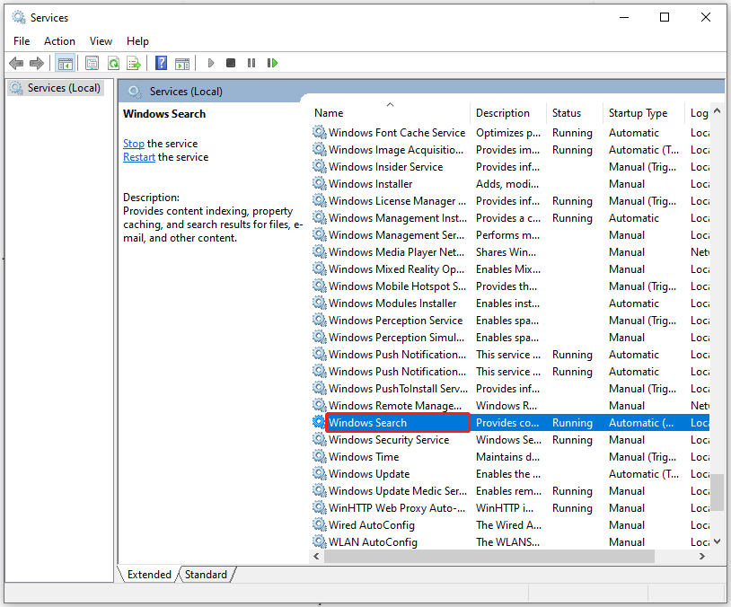 locate Windows Search