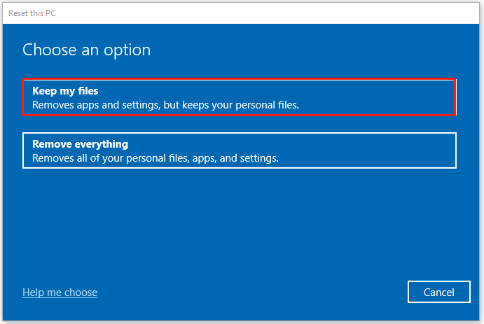 click Keep my files