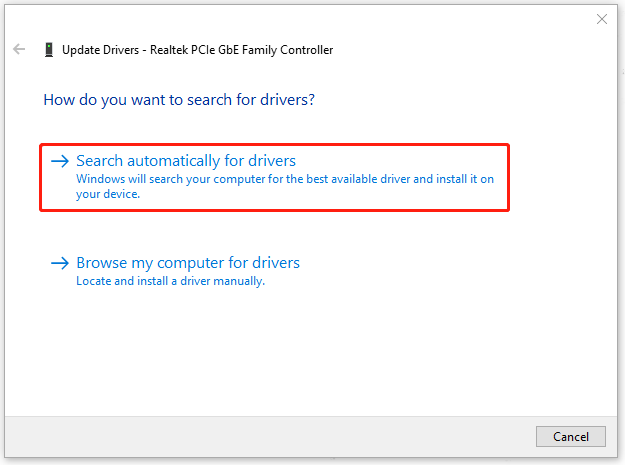 click Search automatically for drivers