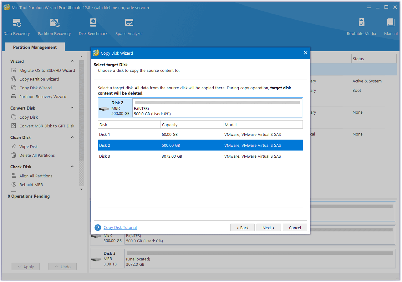 select the destination disk