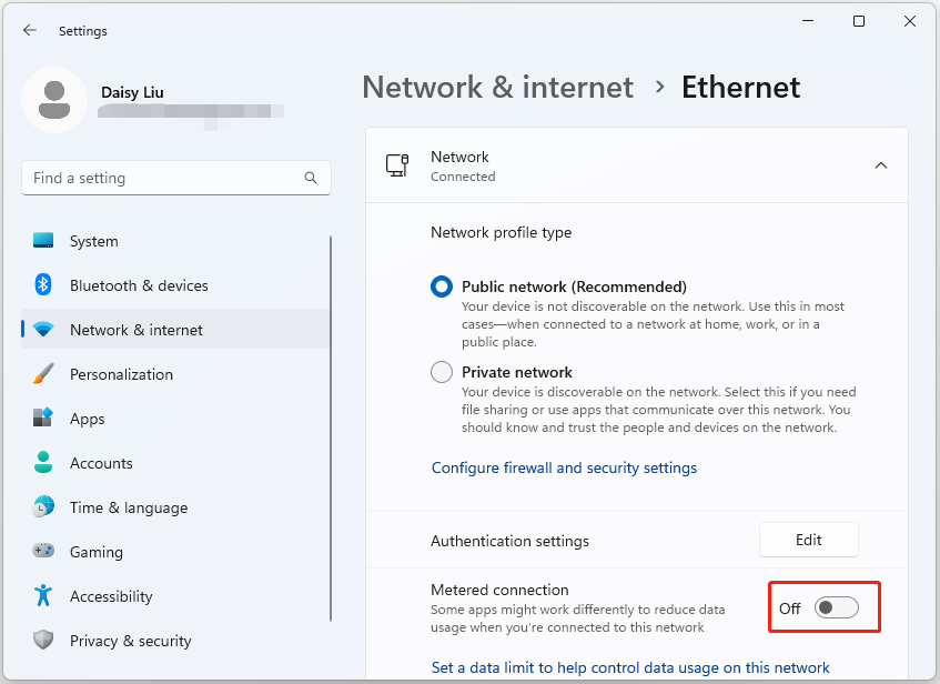 turn off metered connection