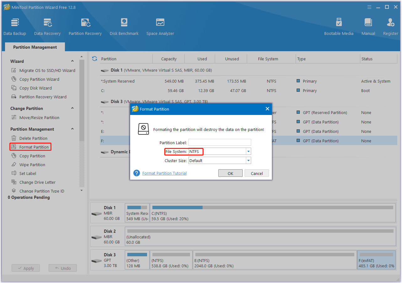 format the target disk to NTFS