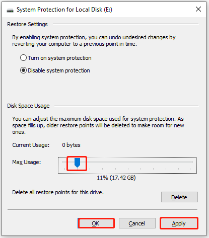 use the Max usage slider to adjust the disk percentage