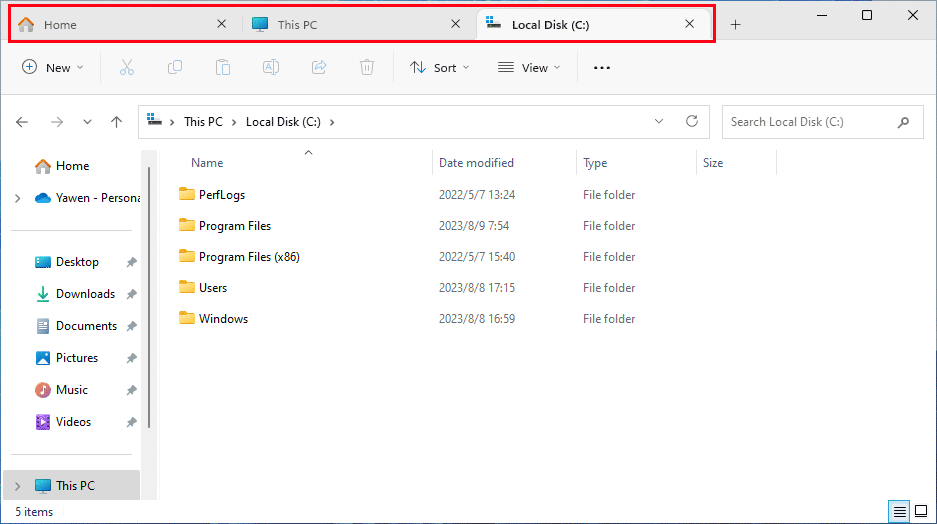 tabs in File Explorer on Windows 11