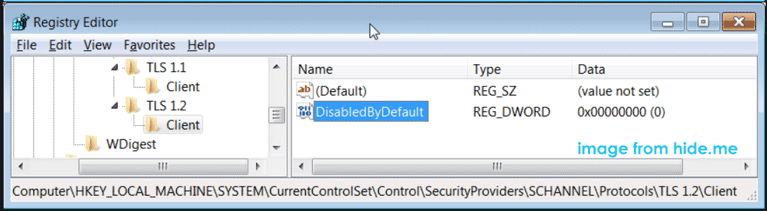 enable TLS 1.2 in registry