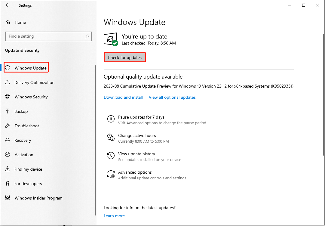 check for Windows updates