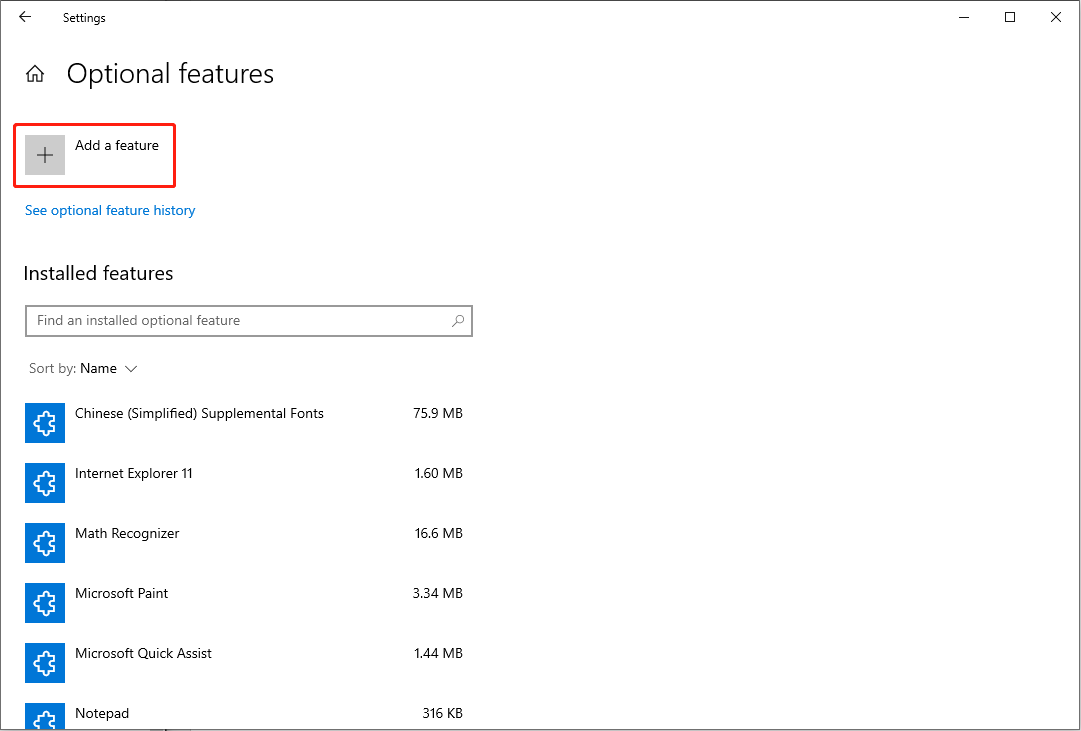 install via Optional features