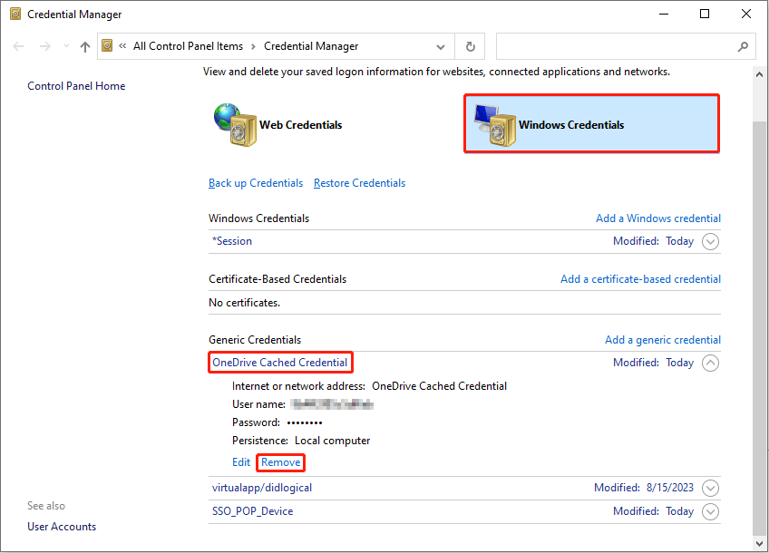 remove the OneDrive cached credentials