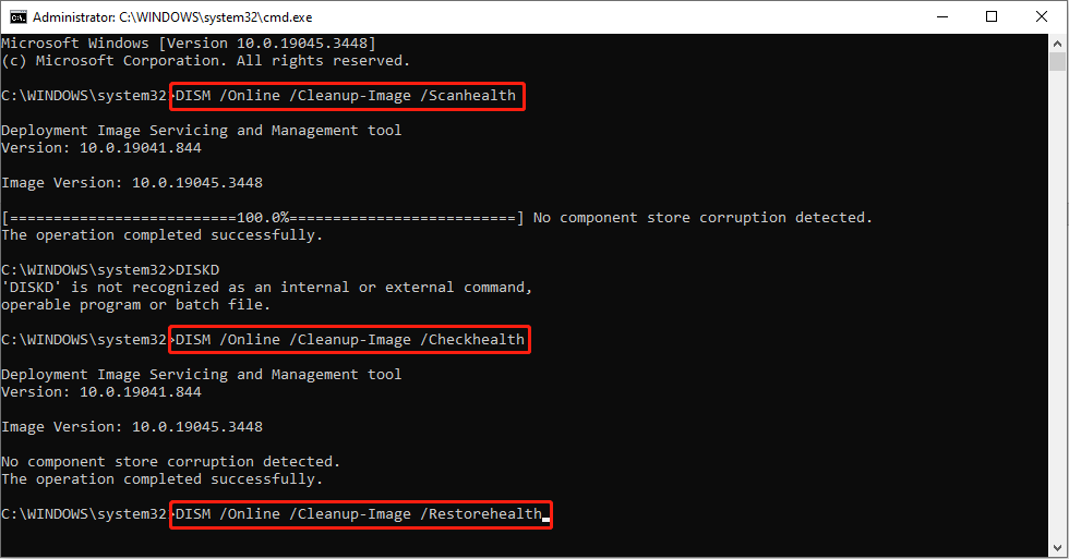 run the DISM command lines