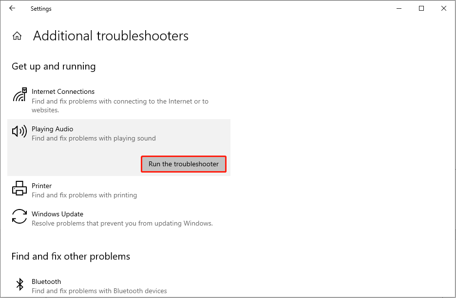 run the Playing Audio troubleshooter