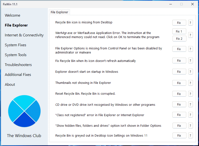 File Explorer in FixWin 11