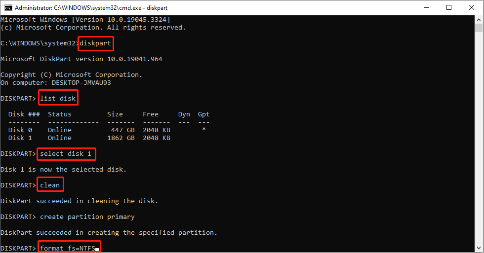 run the Diskpart command lines
