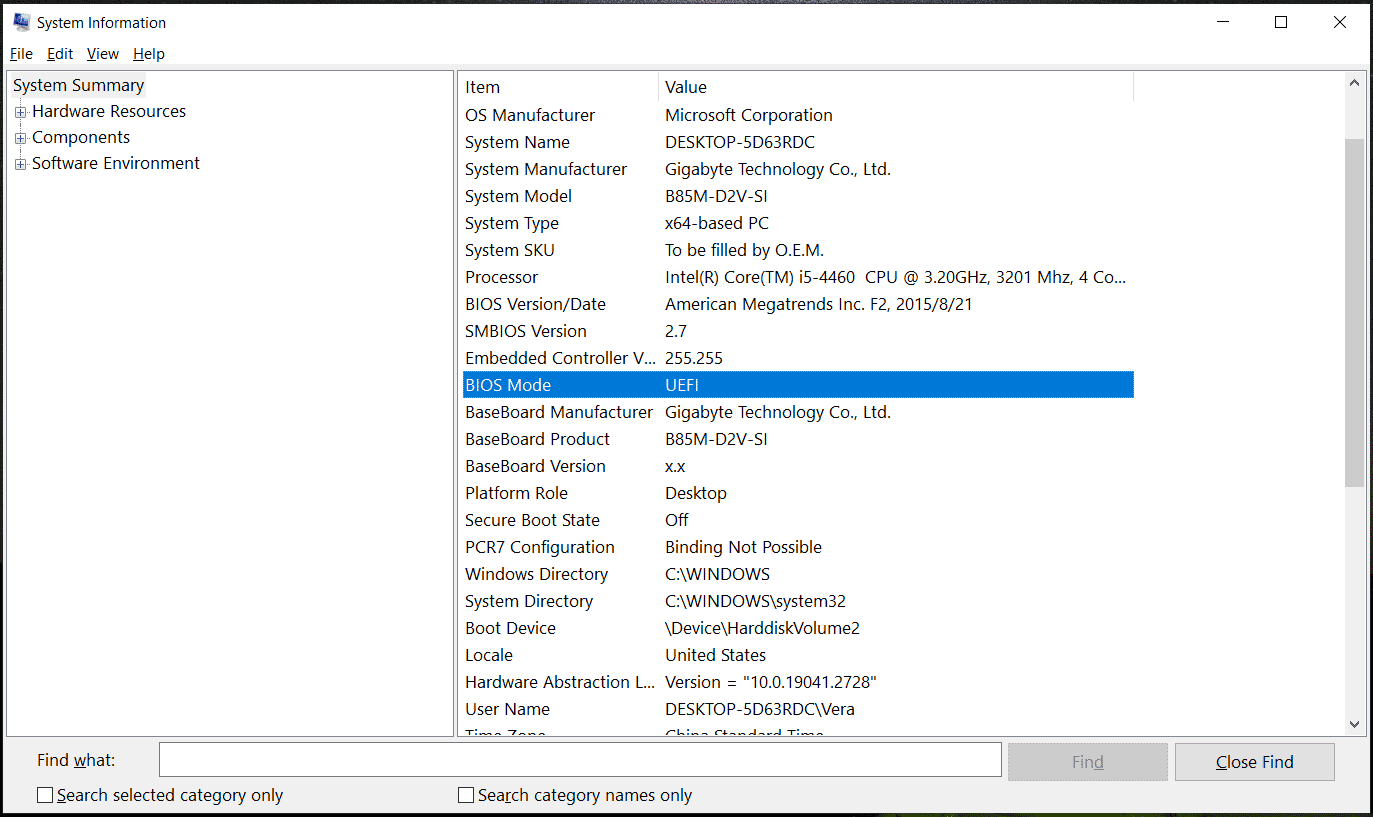 system information Windows 10