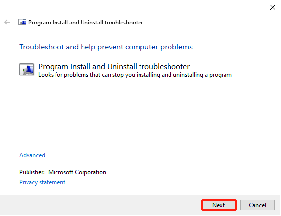 run the Program Install and Uninstall troubleshooter