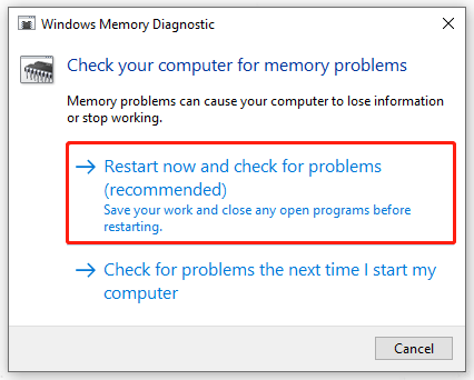 Restart now and check for problems
