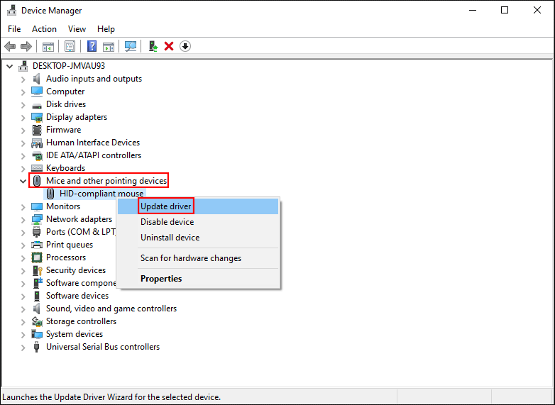 update the mouse driver