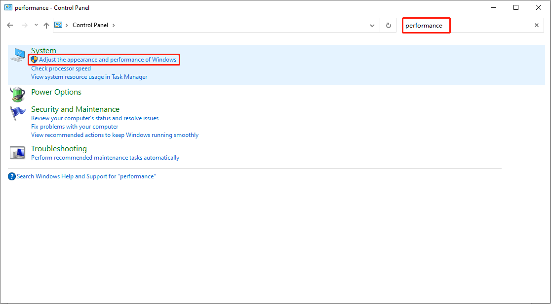 choose Adjust the appearance and performance of Windows