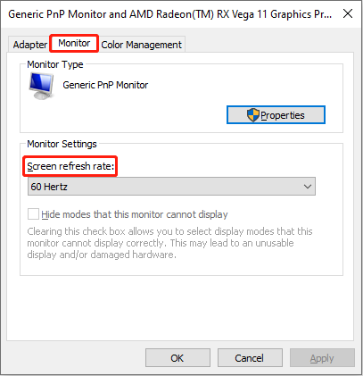 change the screen refresh rate