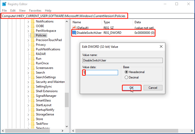 remove the switch user option