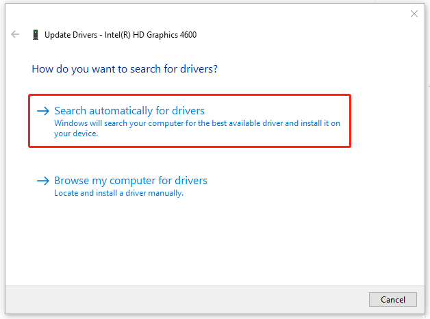 click Search automatically for drivers