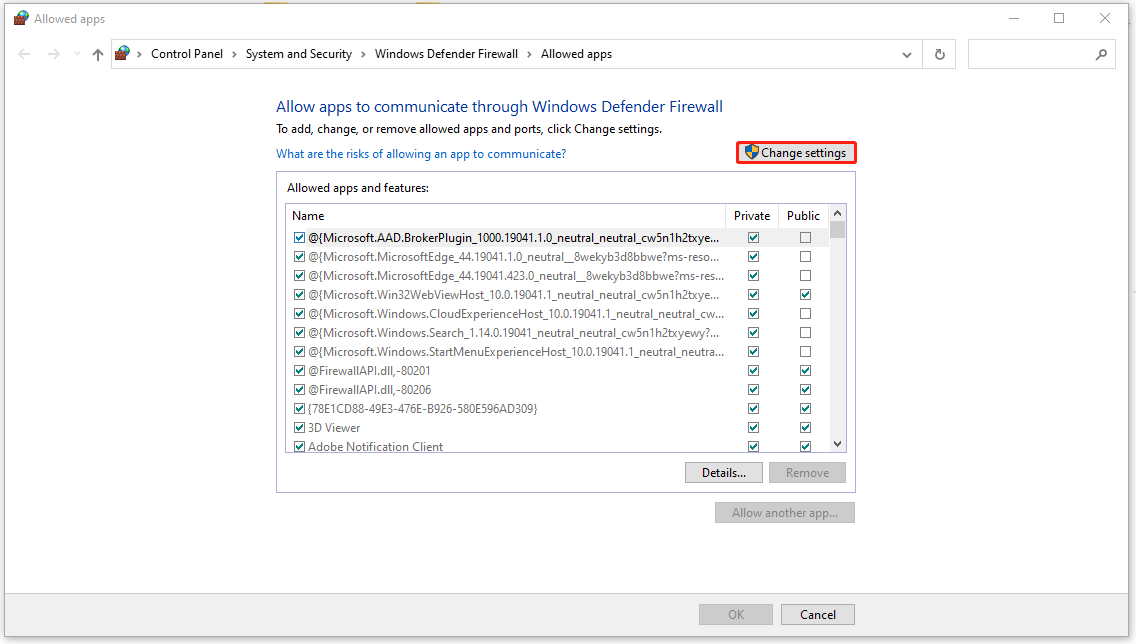 click Change settings