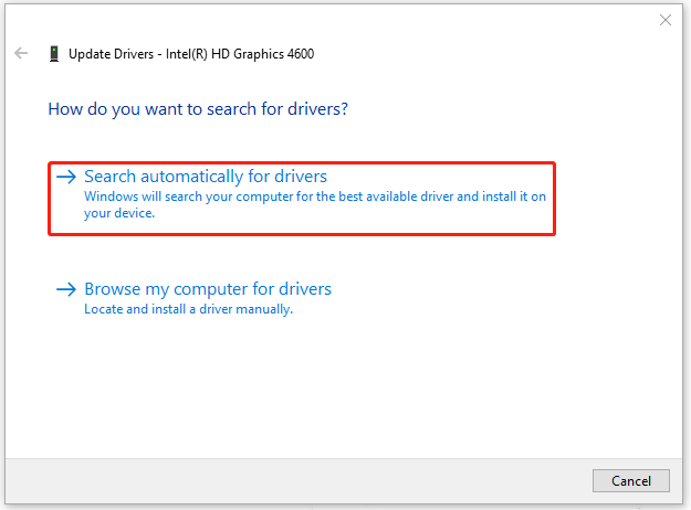 click Search automatically for drivers