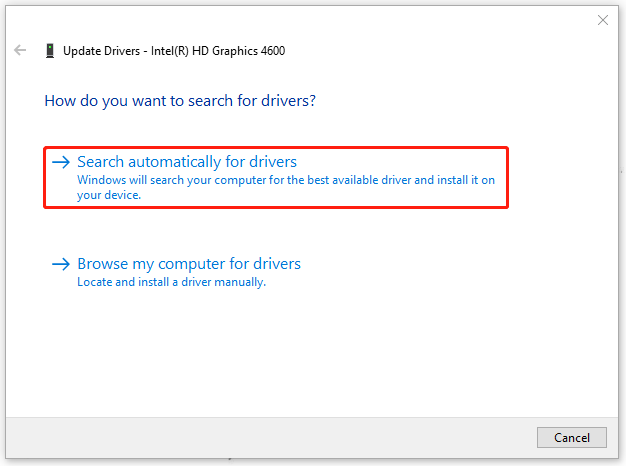 click Search automatically for drivers