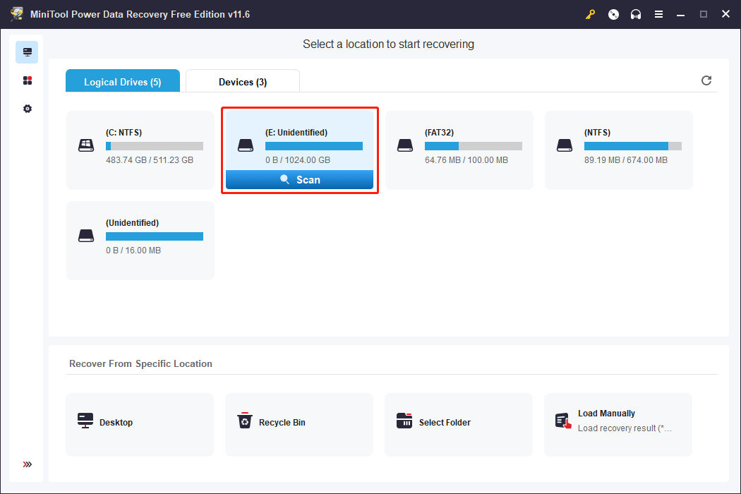 select the whole Toshiba hard drive to scan