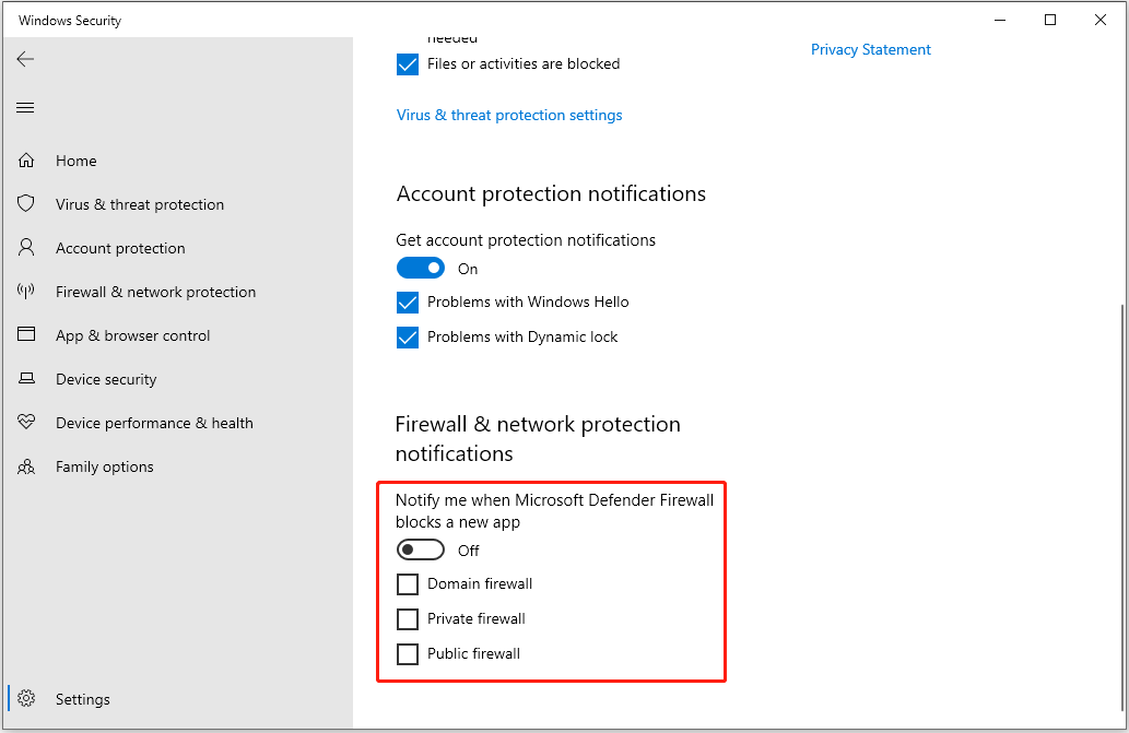 disable Firewall notifications