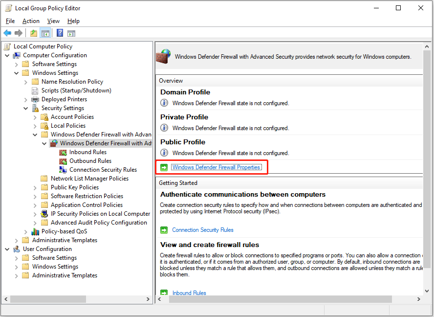 open Windows Firewall properties