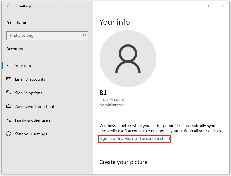 click Sign in with a Microsoft account instead