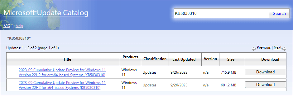 download Windows 11 KB5030310 offline installer