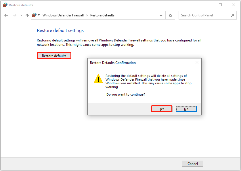 restore defaults