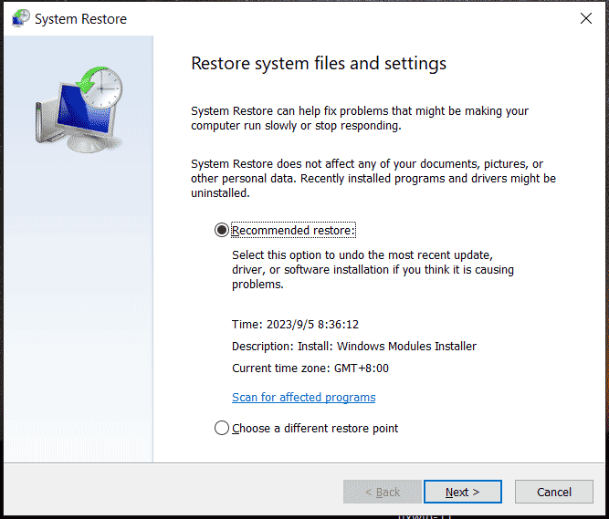 system restore