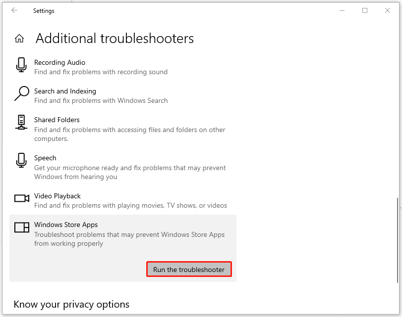 click Run the troubleshooter