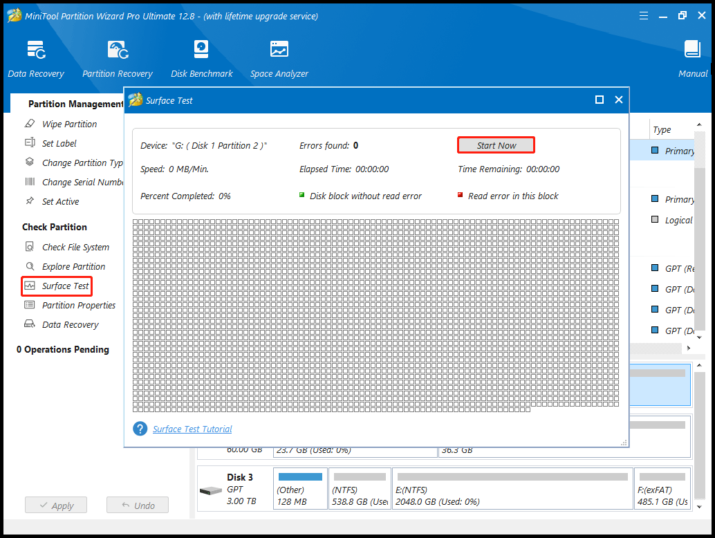 Surface Test using MiniTool Partition Wizard