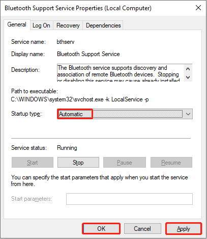 change the startup type