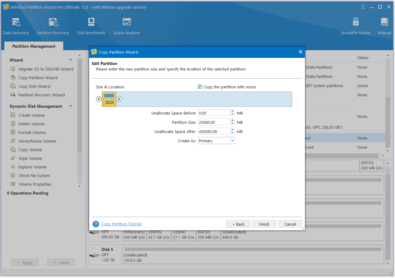 edit partition size and location