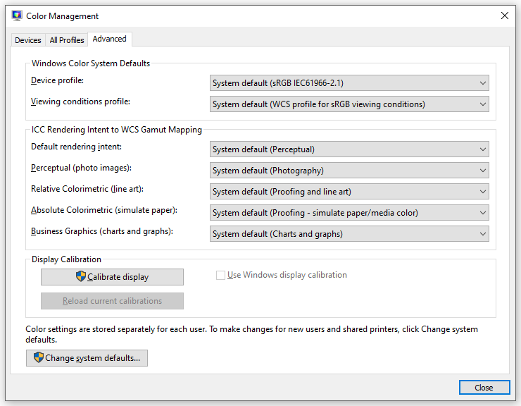 set each item to system default