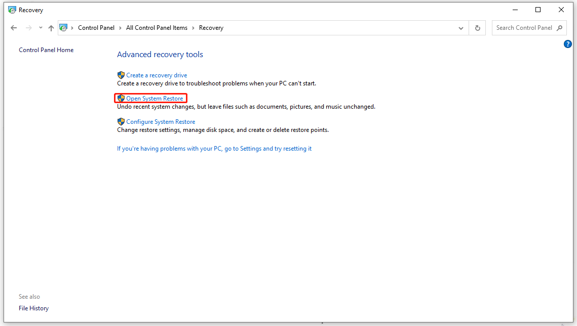 click Open System Restore