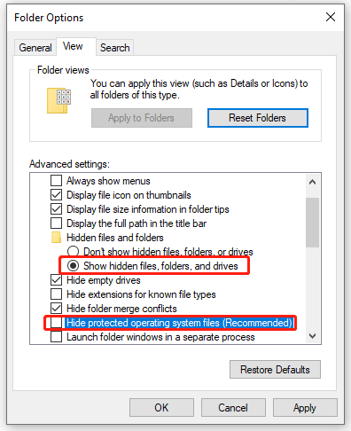 check Show hidden files, folders, and drives