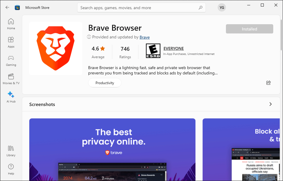 install Brave from Microsoft Store