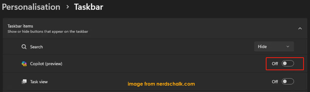 hide Copilot in Taskbar