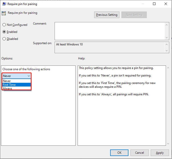 change the policy settings