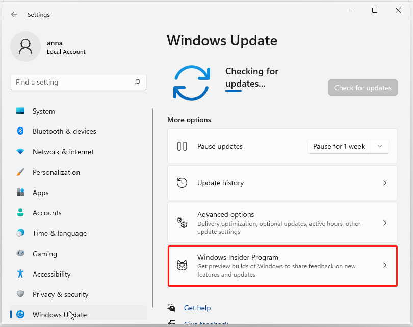 click Windows Insider Program