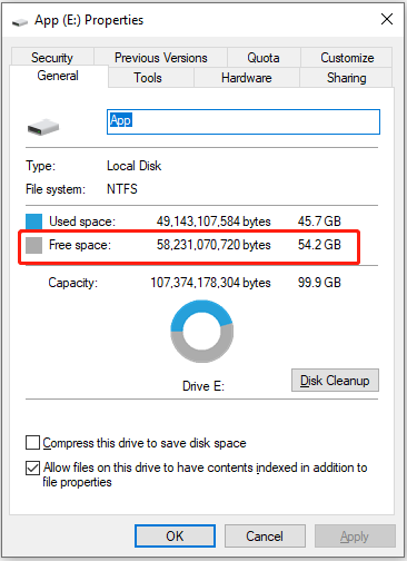 check the free space