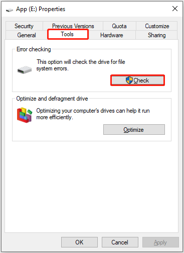 check the drive for file system errors