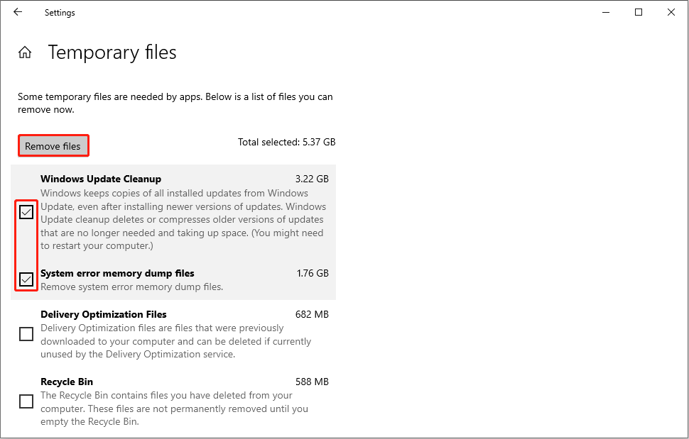 delete the temporary files