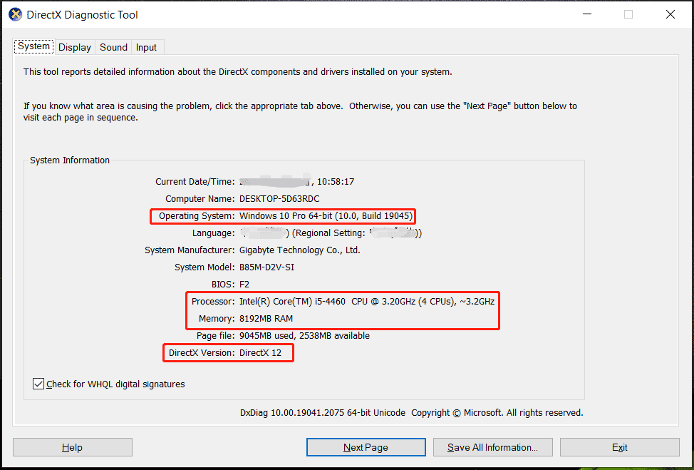 DirectX Diagnostic Tool