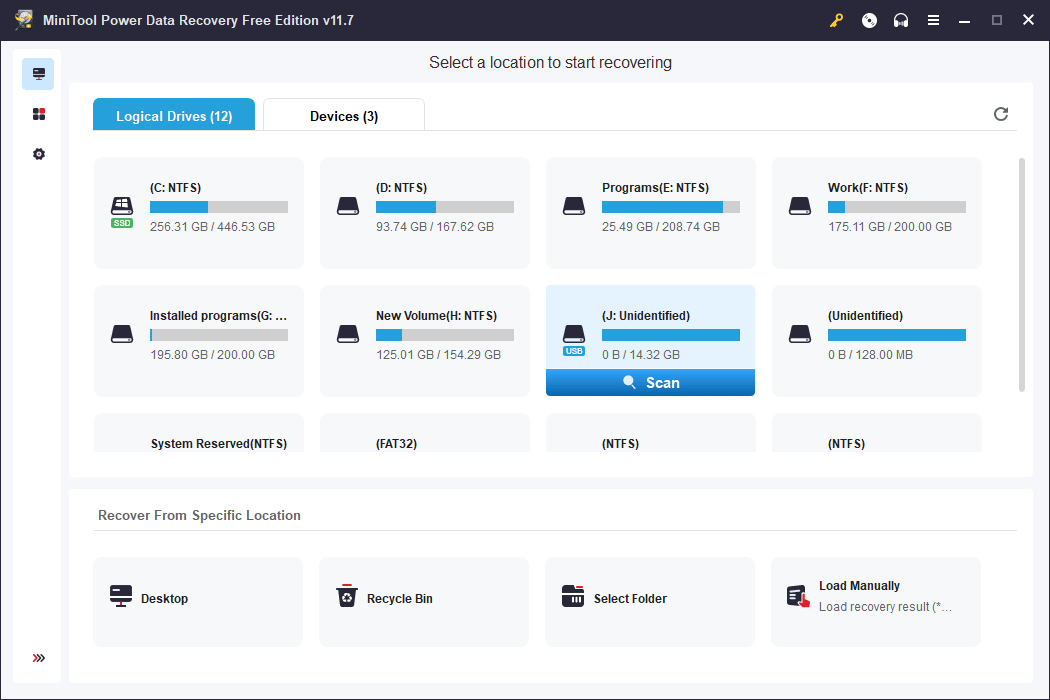 select the target SD card to scan